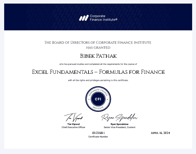 Excel Fundamentals - Finance issued by Corporate Finance Institute